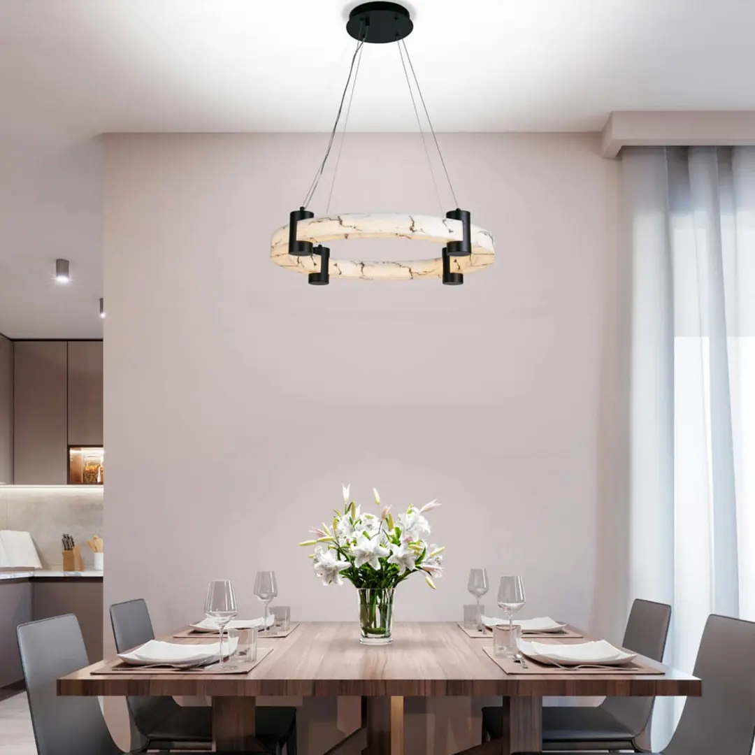 Searchlight LED-Hängeleuchte Moonbeam, Ring, schwarz, weiß, Metall