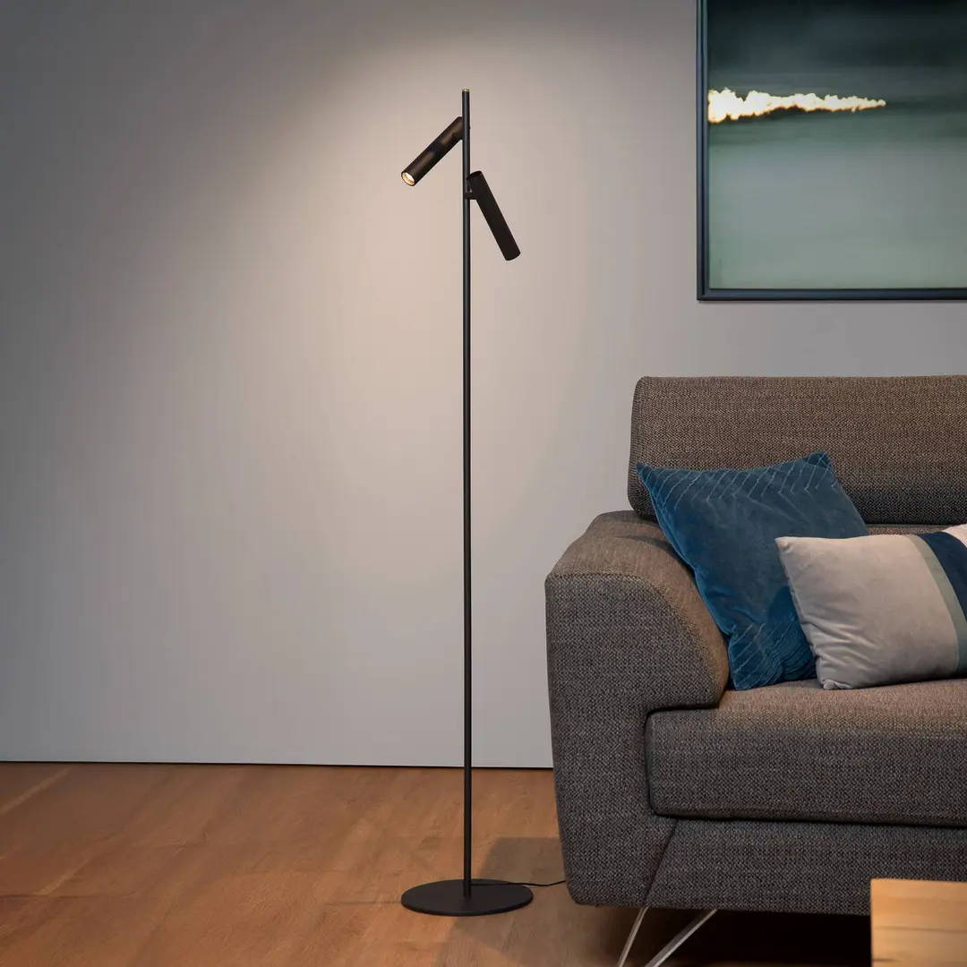 Lucide LED-Stehlampe PHILON, schwarz, 2-flammig, Höhe 140 cm Metall