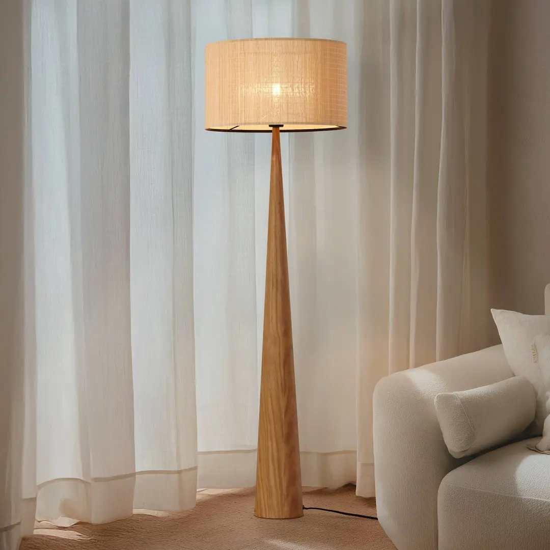 Lucande Stehleuchte Fabrena, naturfarben, Bambus, Höhe 138cm