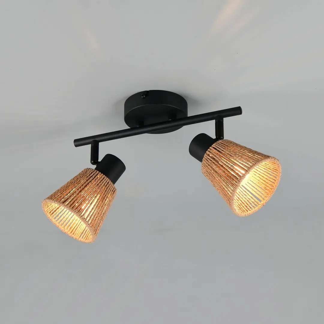 Reality Leuchten Deckenlampe Natrel, schwarz/braun, Länge 41 cm 2-flg. Metall