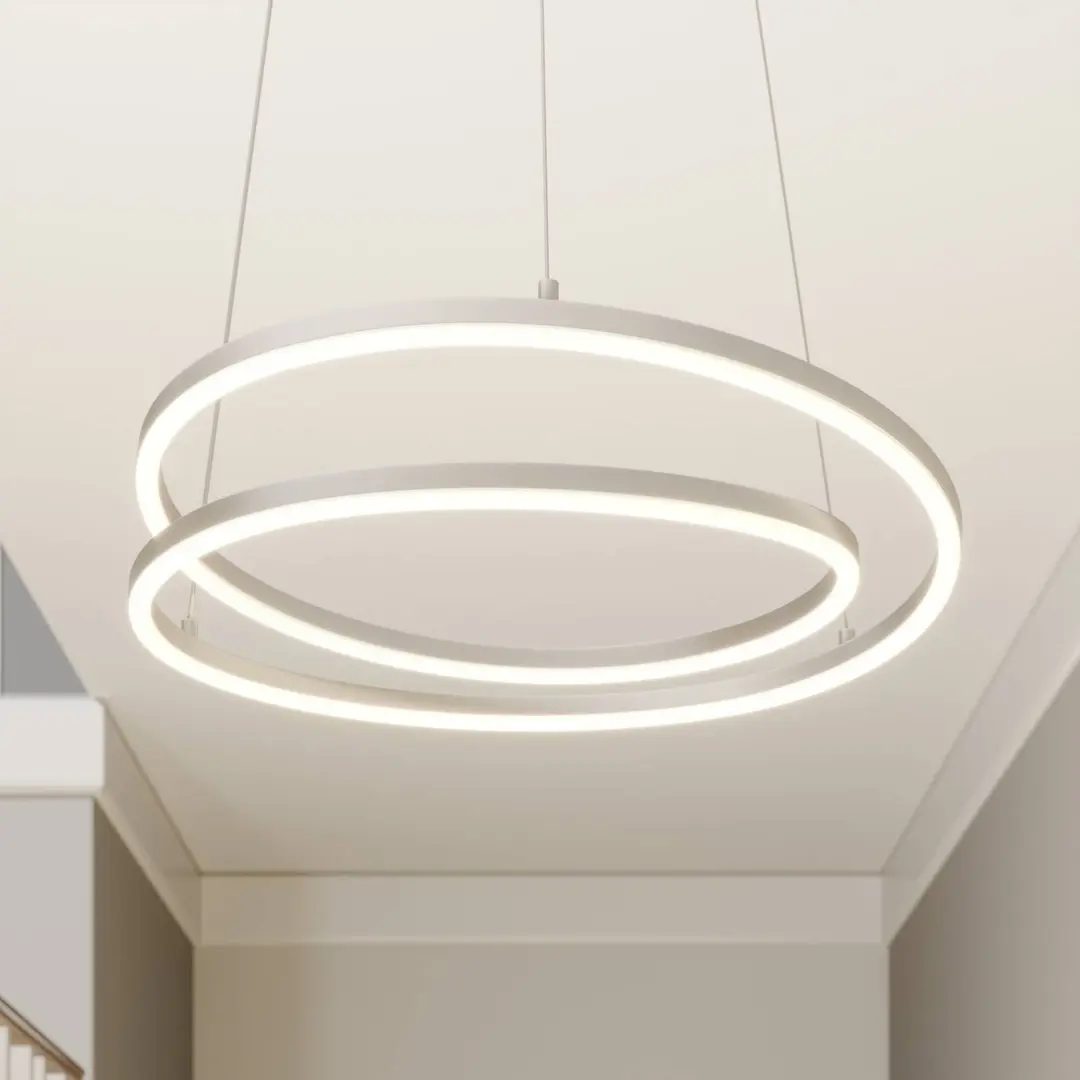 Lindby LED-Hängelampe Davian, nickelfarben, Ø 49 cm, dimmbar