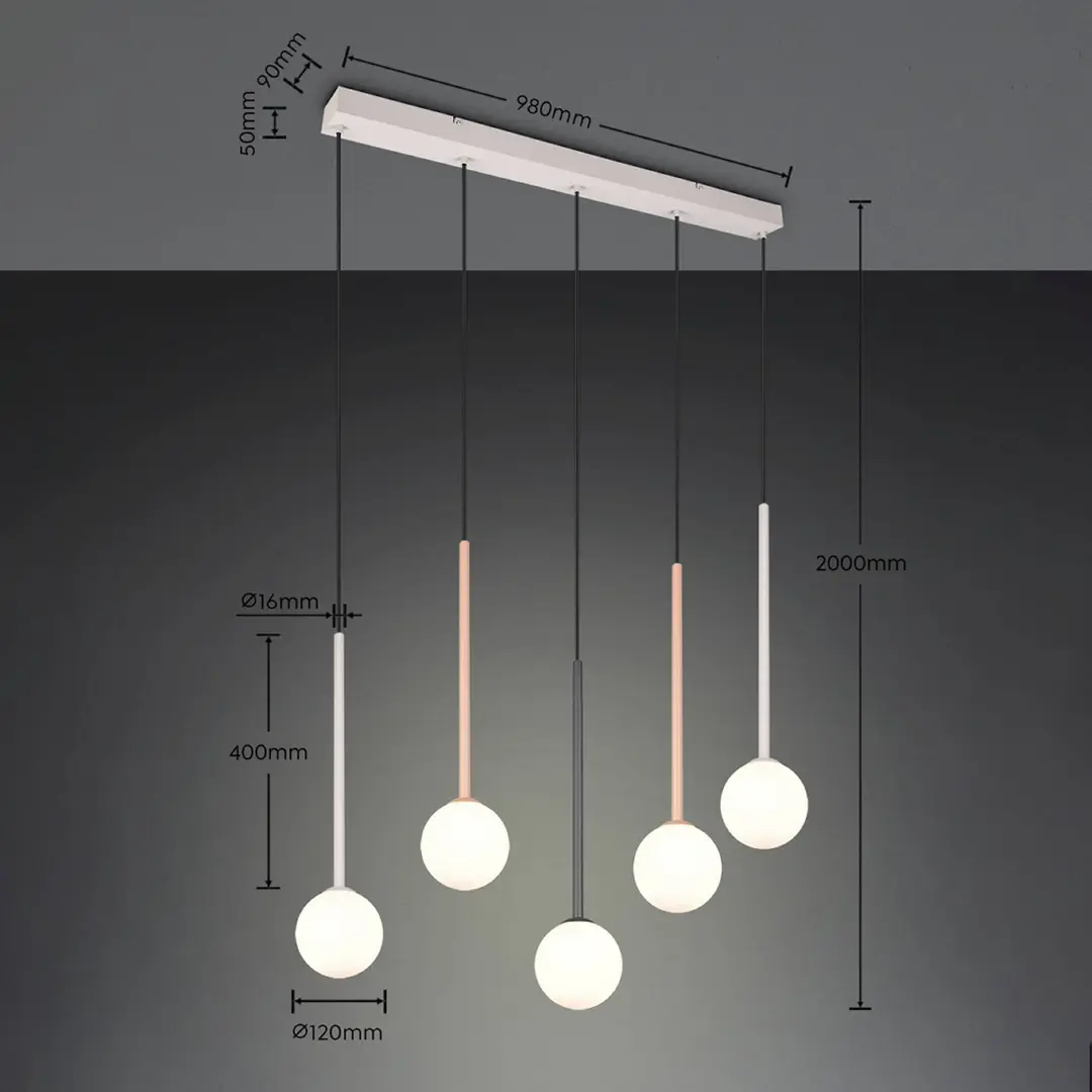 Trio Lighting Hängelampe Firano, bunt, Länge 107 cm, Metall, 5-flg.