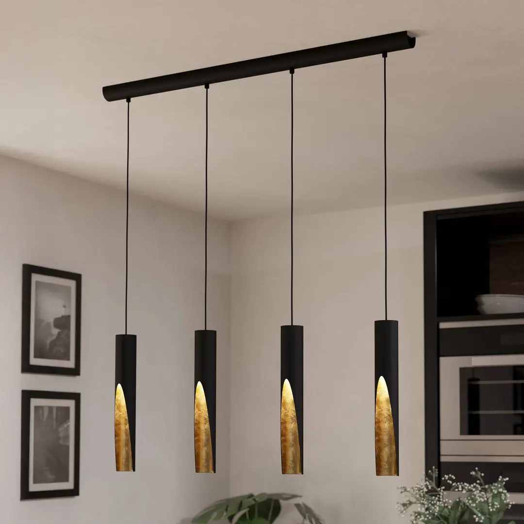 EGLO Hängeleuchte Barbotto in Schwarz/Gold, 4fl.