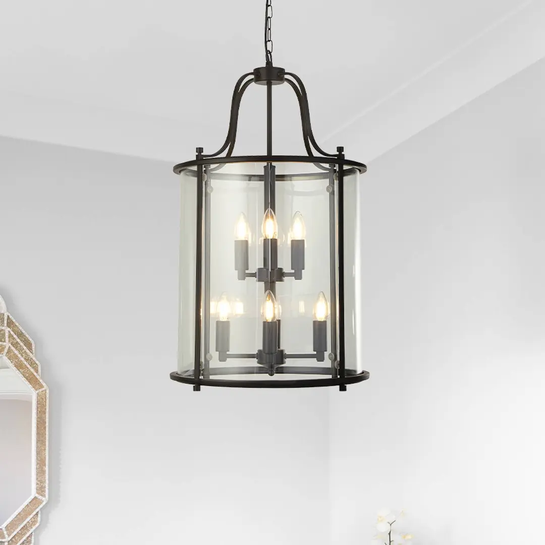 Searchlight Hängeleuchte Lantern Grande, schwarz/klar, Glas, E14
