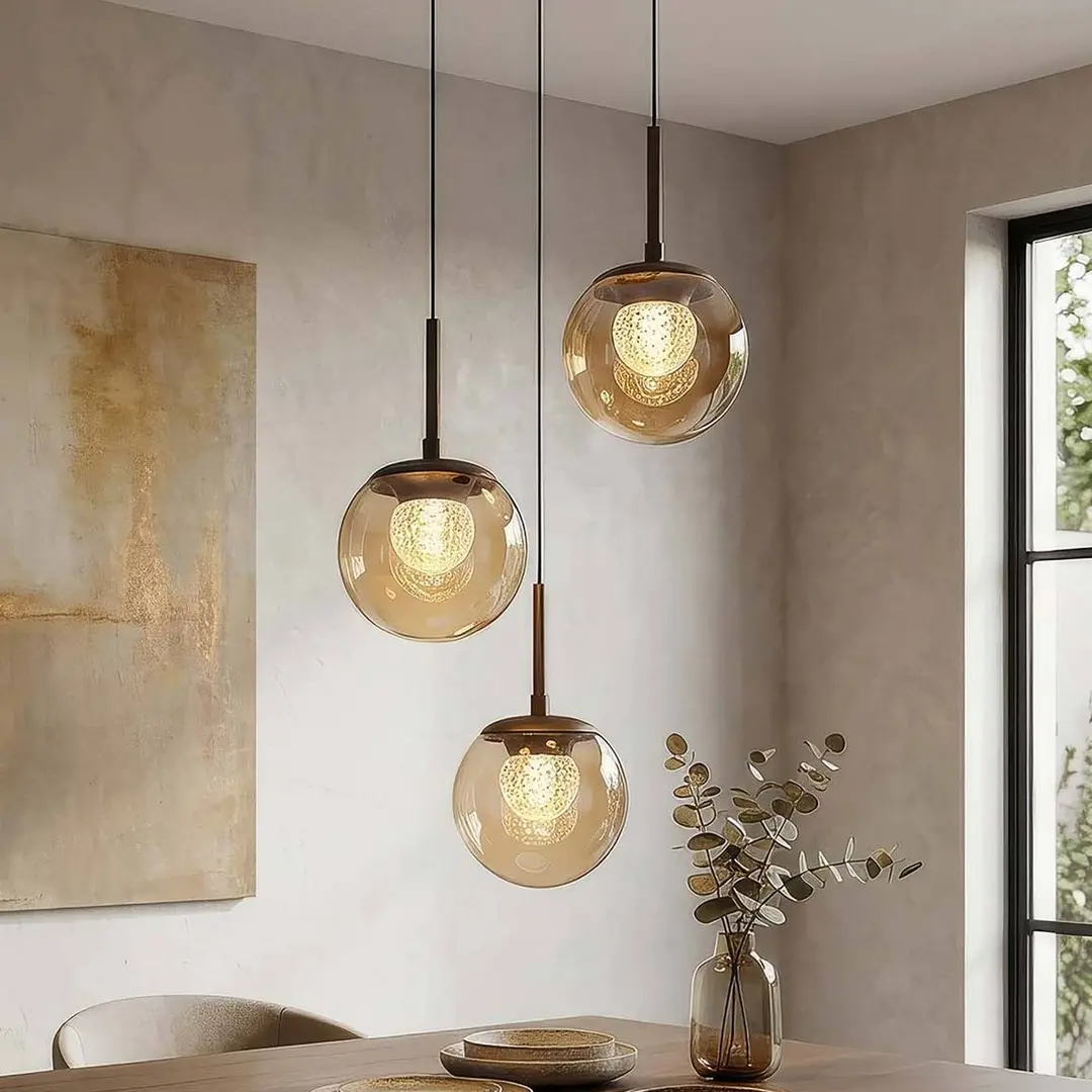 Searchlight LED-Hängelampe Solis, 3-flammig rund, bronze, Glas, 2.700 K
