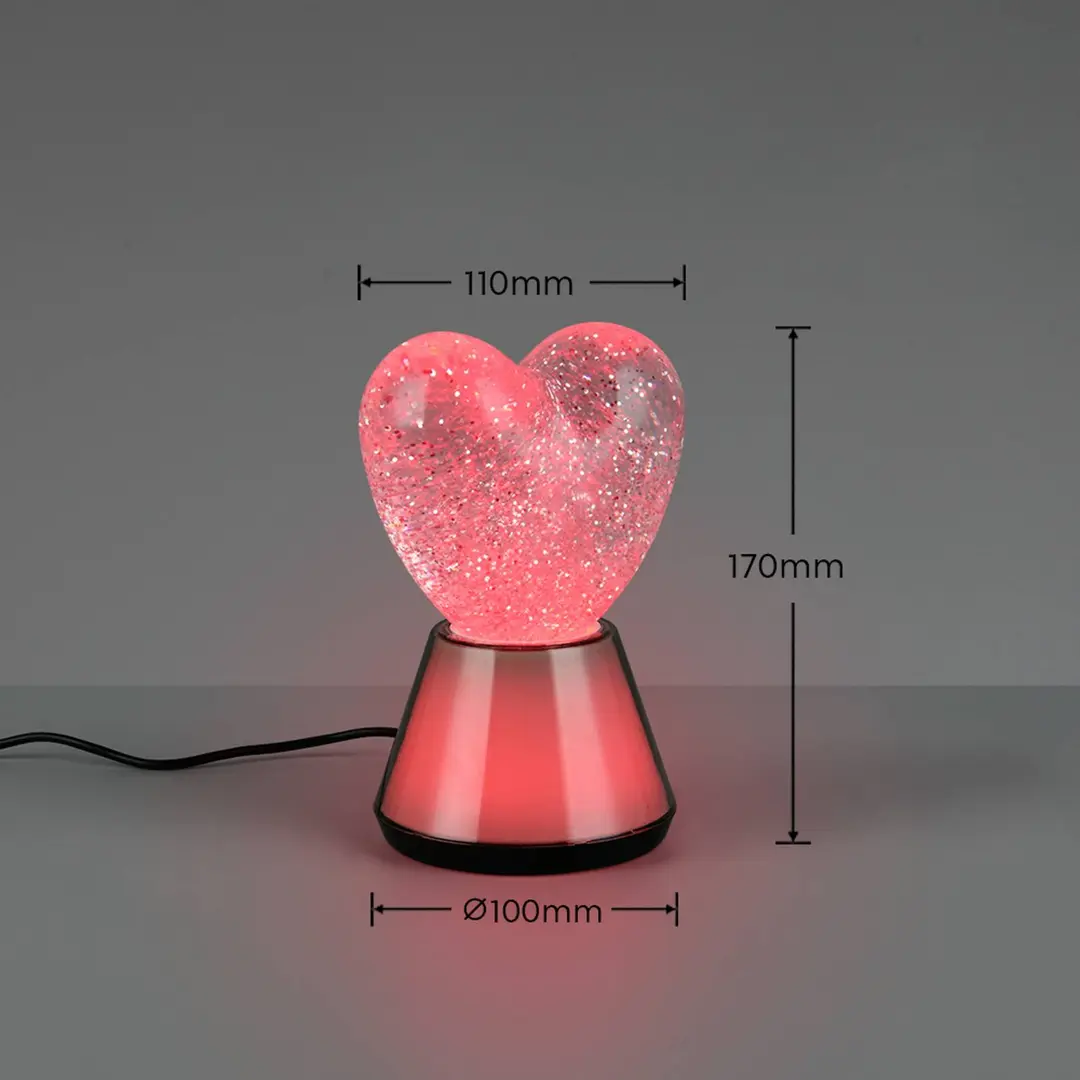 Reality Leuchten LED-Tischlampe Estella Herz rauch, Kunststoff, USB-Anschluss