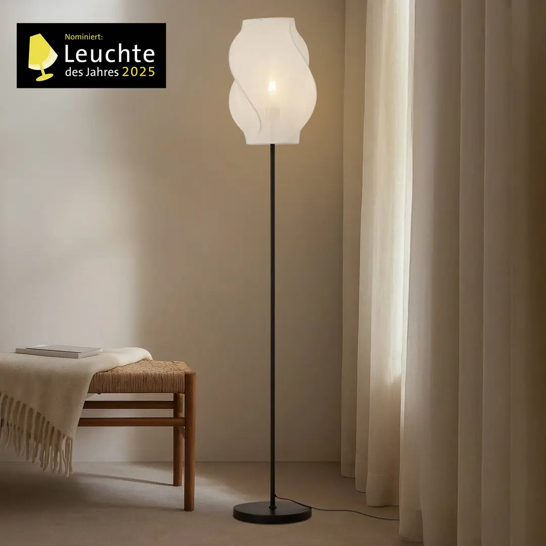 Lucande Stehleuchte Tovina, Textil, weiß, Höhe 165 cm