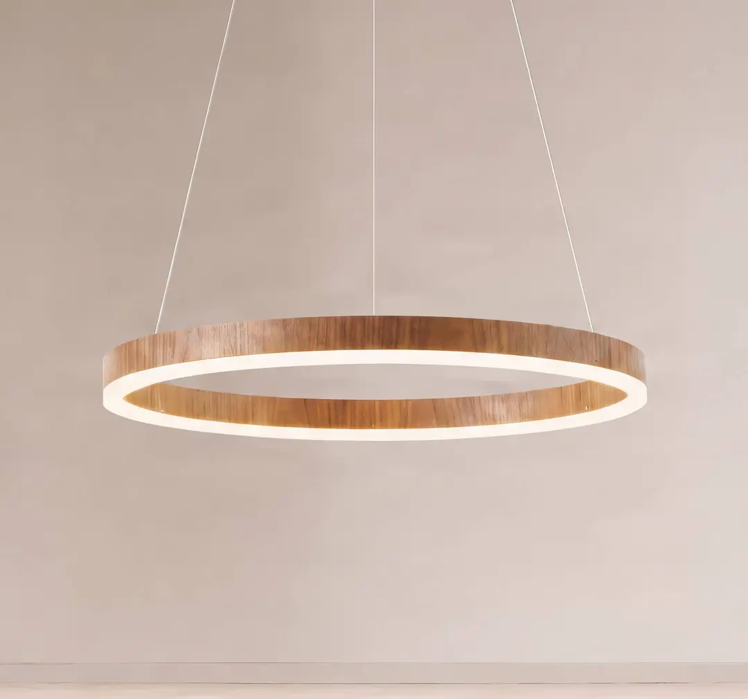 Lucande LED-Hängeleuchte Thelma, walnuss/grau, Ø 70 cm