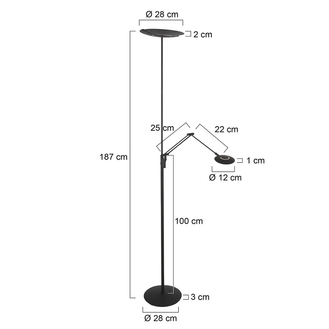 Steinhauer LED-Stehlampe Zenith 2 schwarz, Leselampe, CCT Fernbedienung