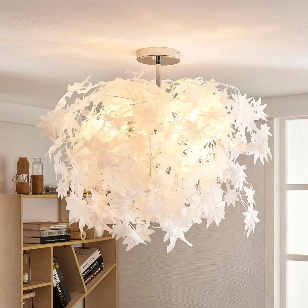 Lindby Deckenlampe Maple, Ø 70 cm, chrom, weiß, Textil