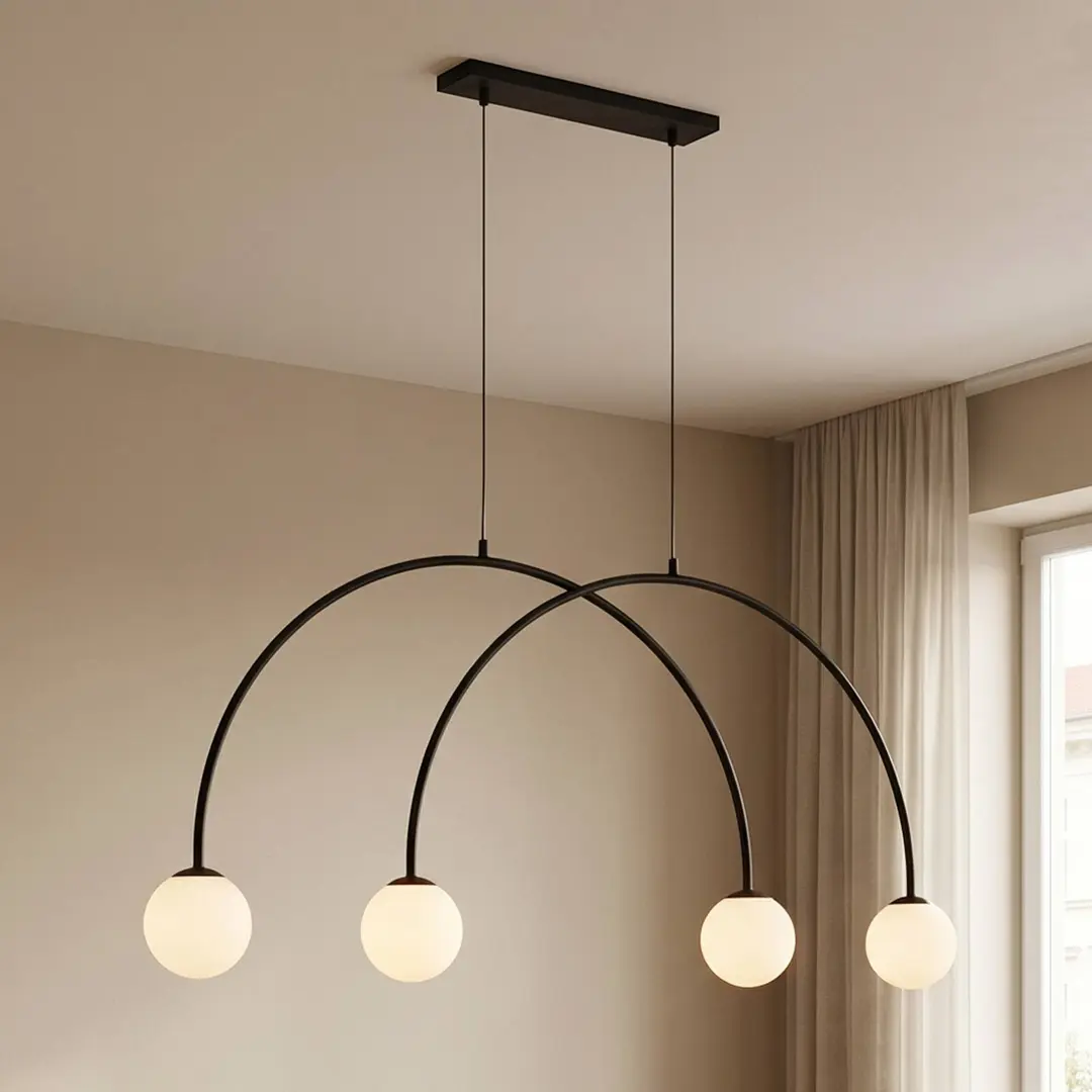 ALDEX Hängelampe Alison, schwarz/weiß, 4fl, Bogen, 129cm