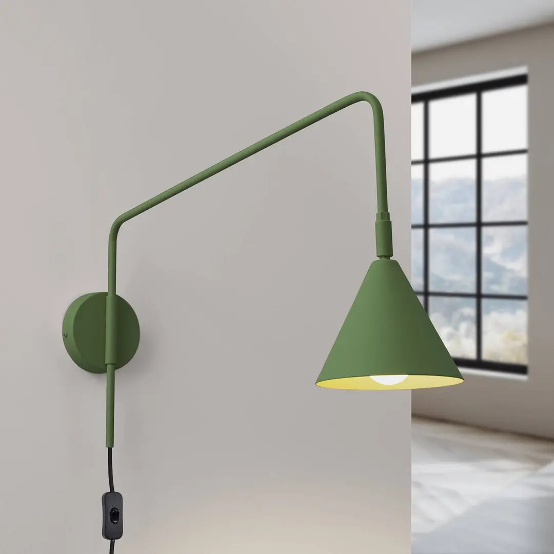 SOLLUX LIGHTING Wandleuchte LYS, olivgrün, Ø 14 cm, Metall, Stecker, E14