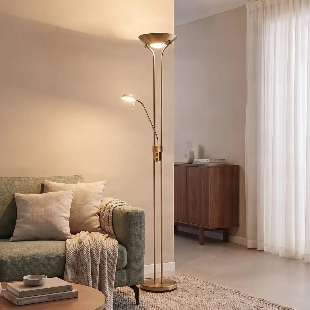 Lindby LED-Standleuchte Josefin, bronze, Leselicht, dimmbar
