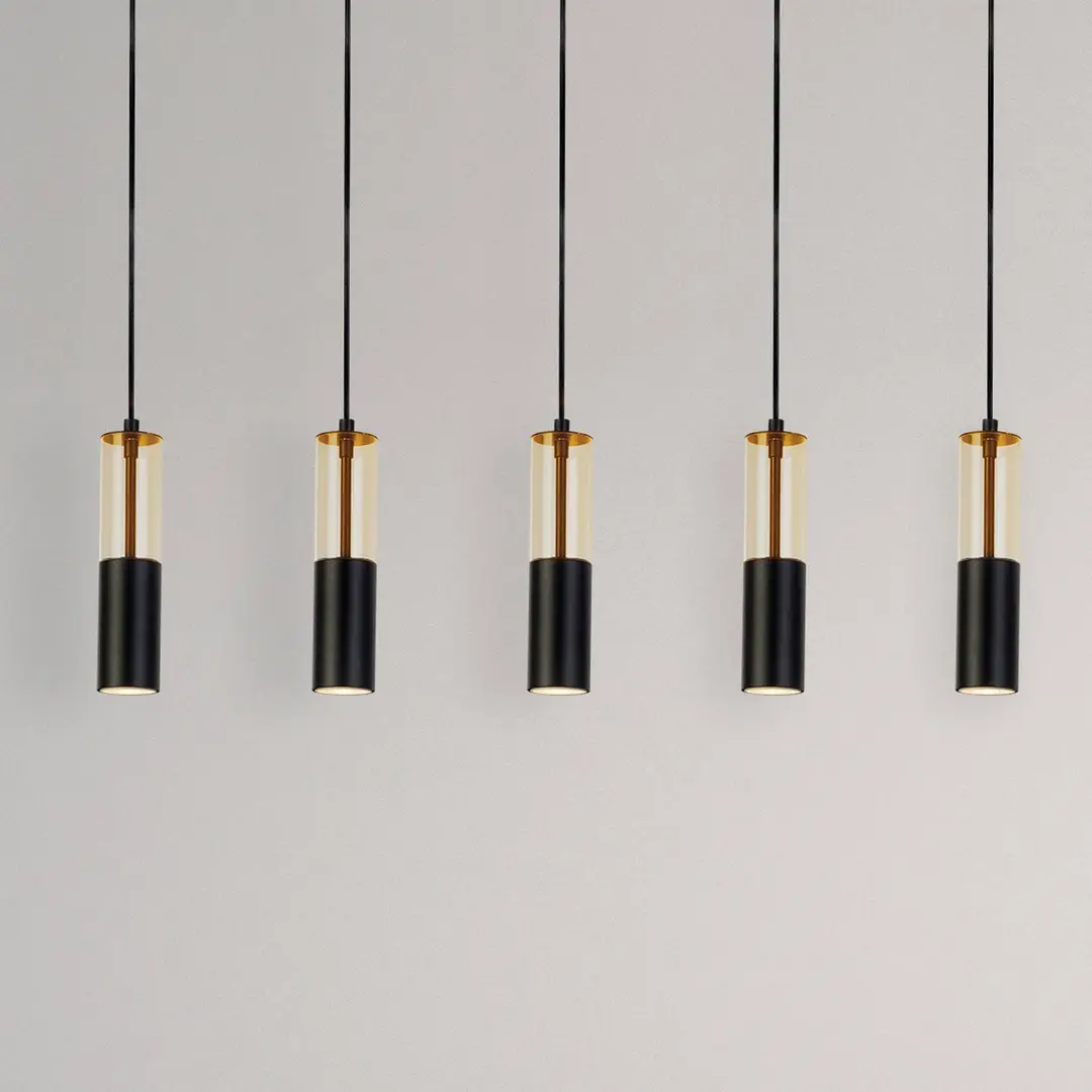 Searchlight Pendelleuchte Merrygold, schwarz/amber, Metall, GU10, 5-flg.