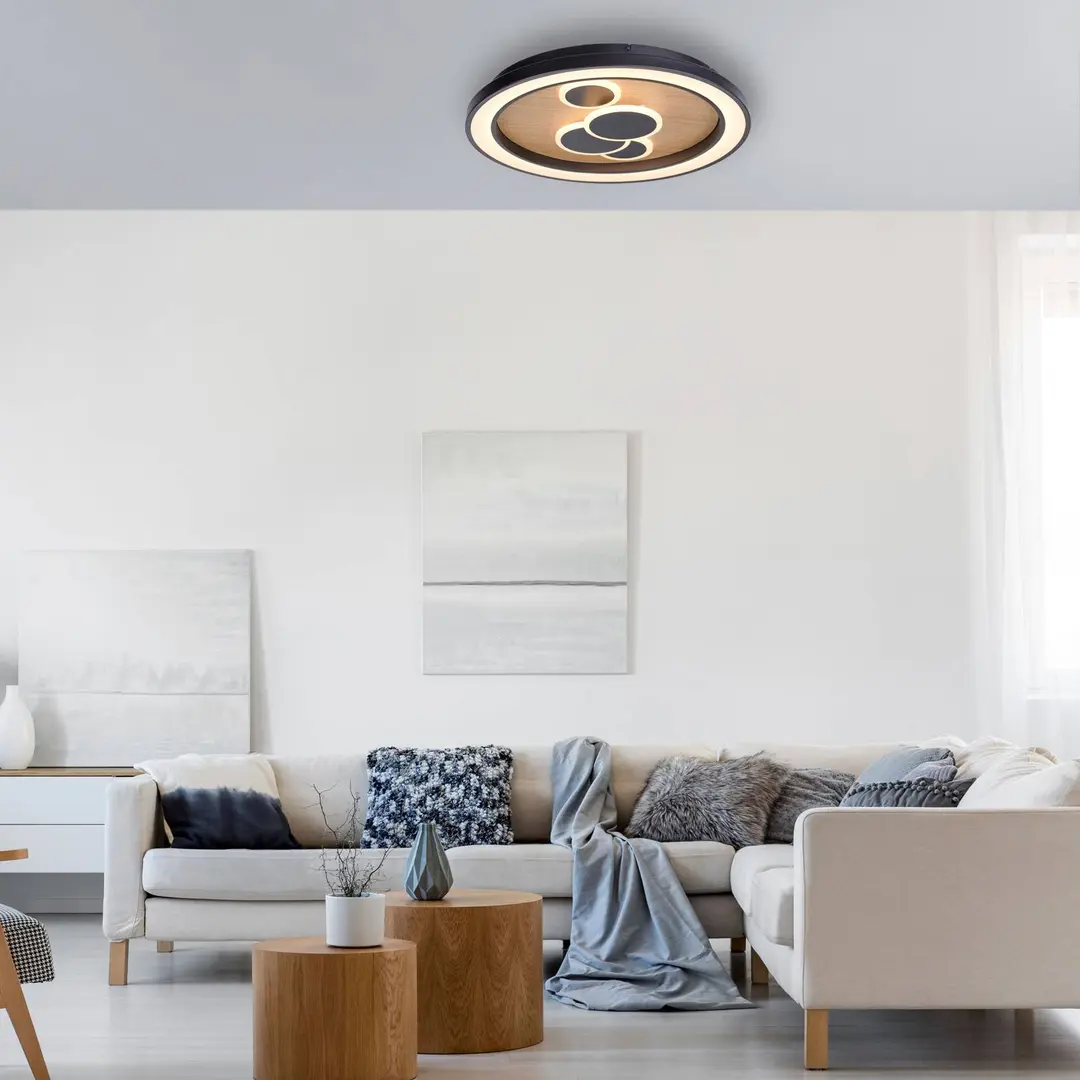 Paul Neuhaus LED-Deckenleuchte Eliza, Eiche geölt, Ø 60 cm