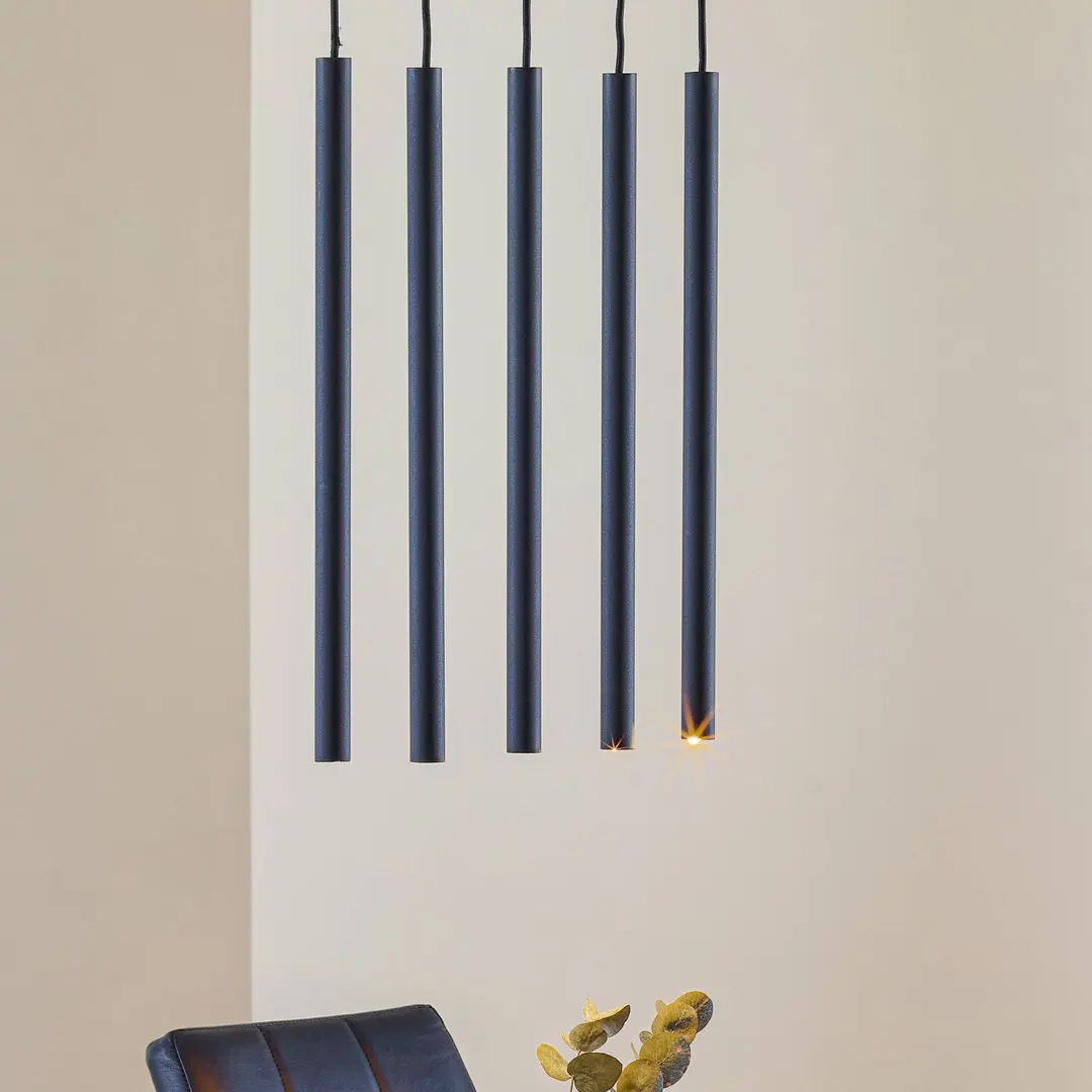 SOLLUX LIGHTING Hängeleuchte Thin, schwarz, fünfflammig, linear