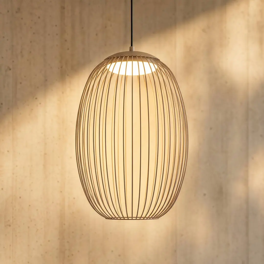Lucande LED-Außenhängeleuchte Richi, beige, Ø 35 cm, dimmbar
