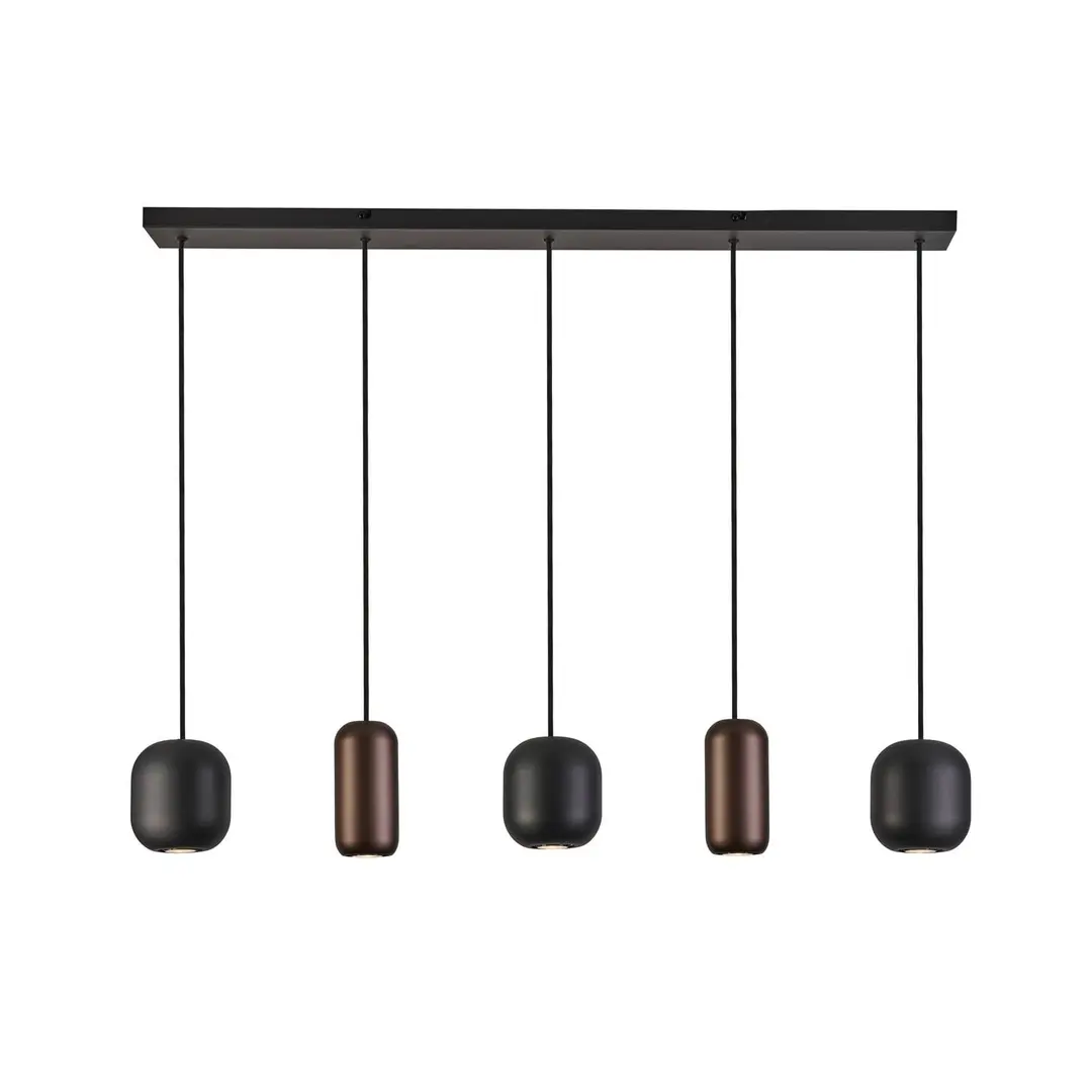Brilliant Hängelampe Jane, Länge 102 cm, schwarz/braun/grün, 5-flg.