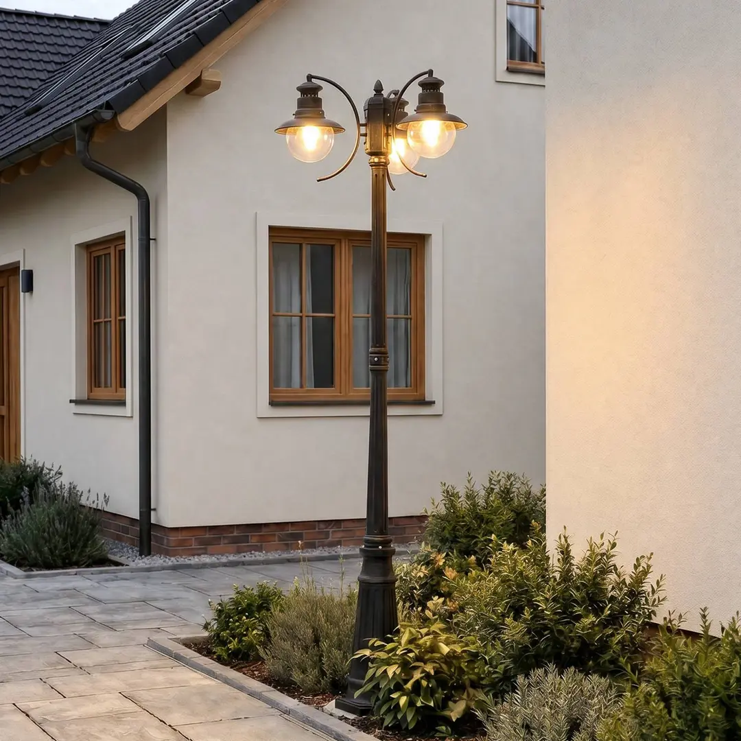 Lindby Außenleuchte Eddie, 198 cm, rost, Metall, IP44, E27