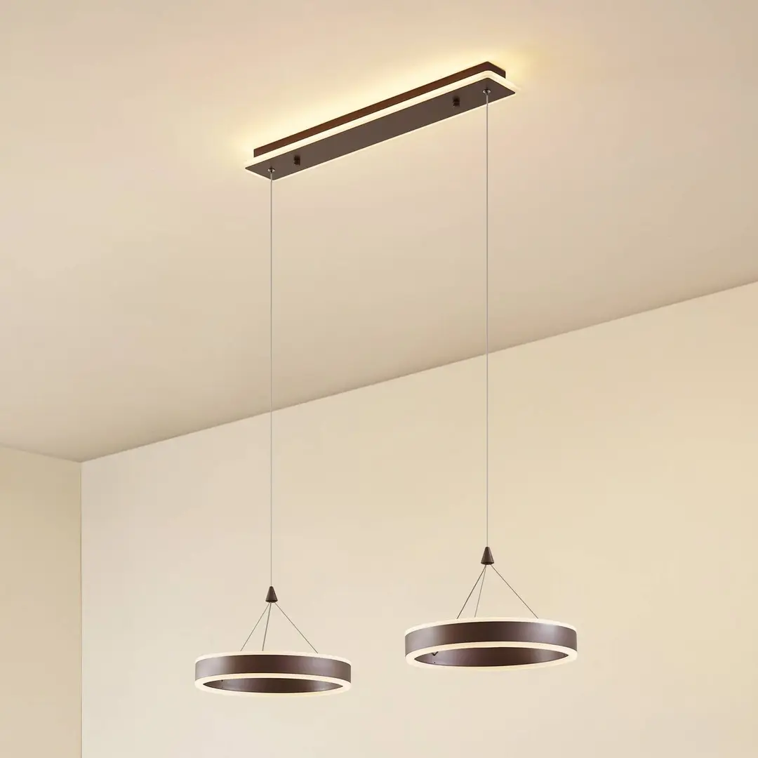 Lucande LED-Hängeleuchte Kolo, 86 cm, 2-flg., braun, dimmbar
