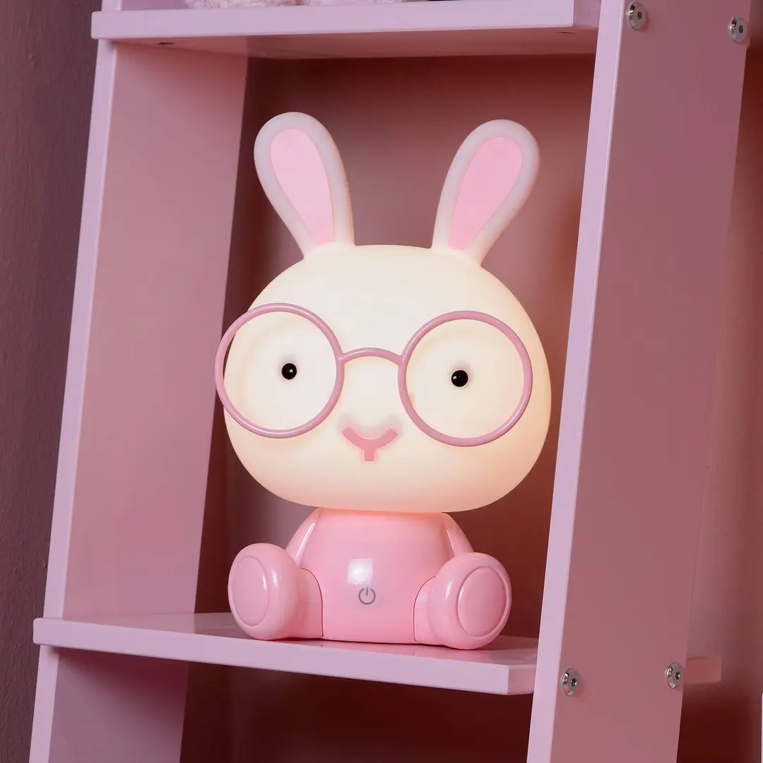 Lucide Kindertischleuchte Dodo Hase, rosa/weiß, dimmbar, ABS