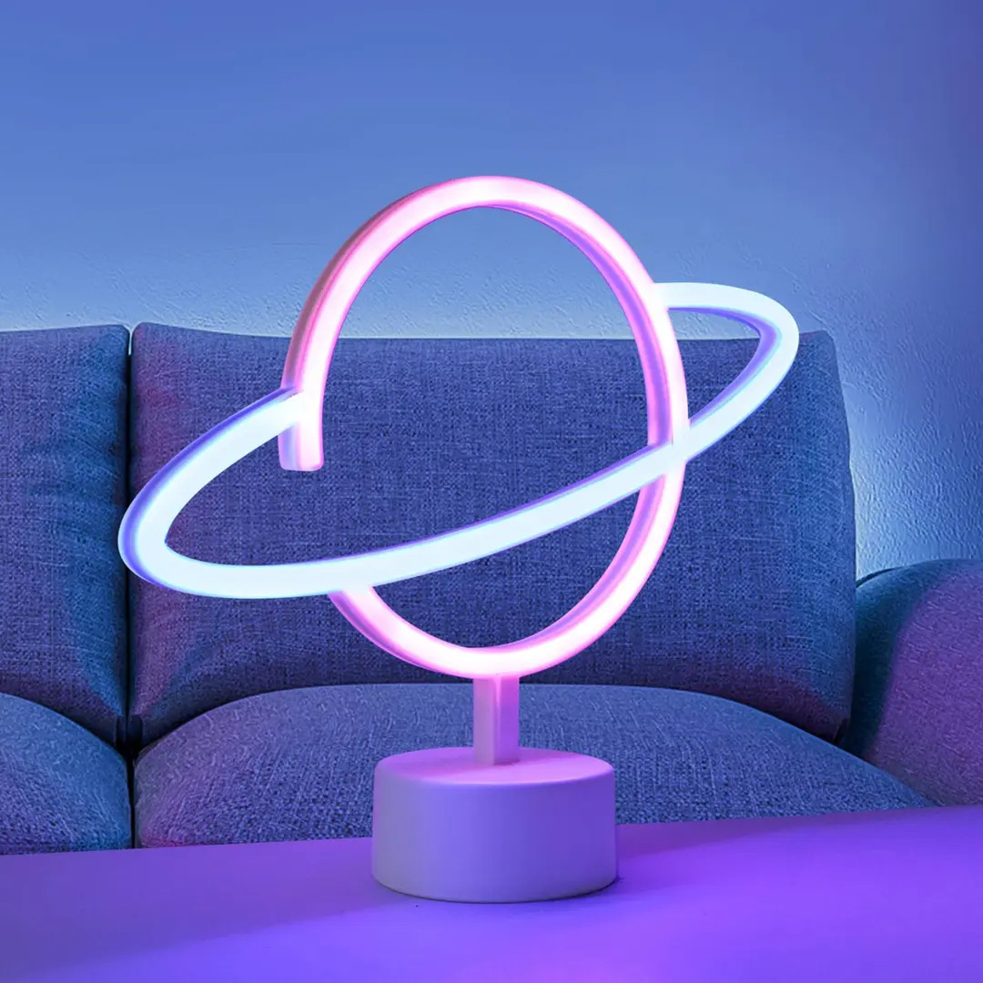 JUST LIGHT. GmbH LED-Tischleuchte Neon Saturn, batteriebetrieben