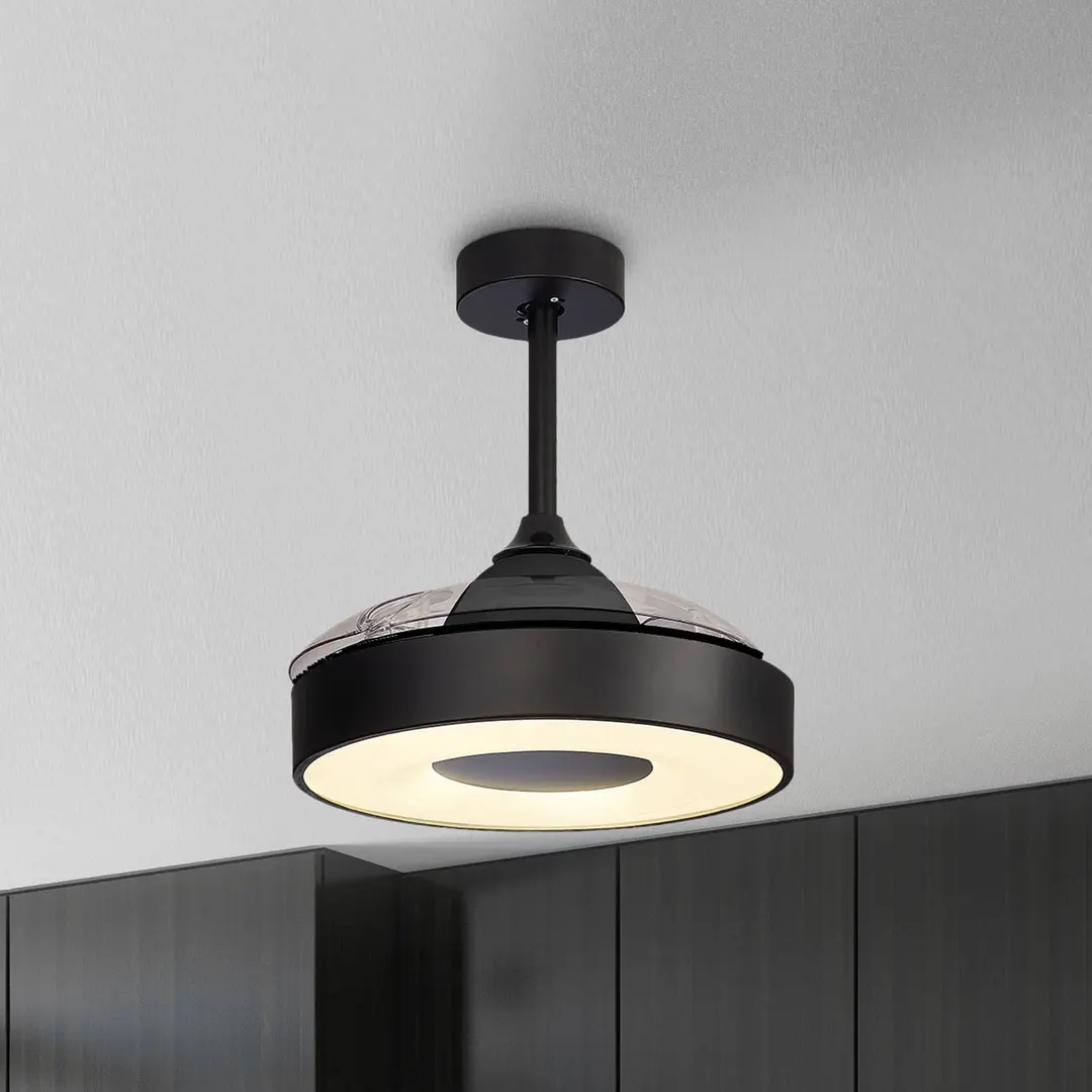 Mantra Iluminación LED-Deckenventilator Coin Mini schwarz DC leise Ø 91 cm CCT
