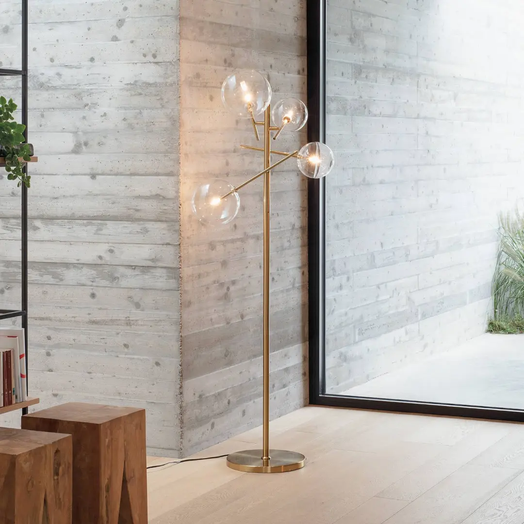 Ideal Lux Stehlampe Equinoxe, messing/amber, Höhe 166 cm