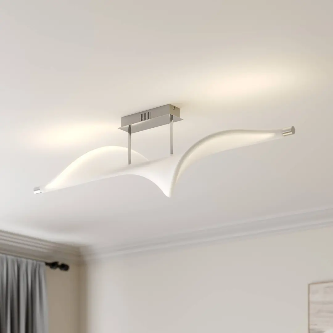 Lucande LED-Deckenlampe Edano, 122 cm, weiß, Textil, dimmbar