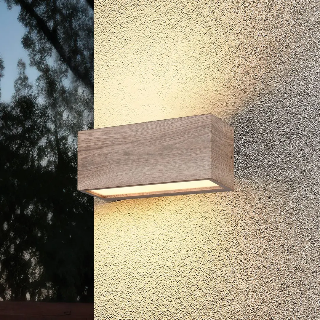 Trio Lighting Außenwandleuchte Mayenne, holzfarben, Up- & Downlight, eckig