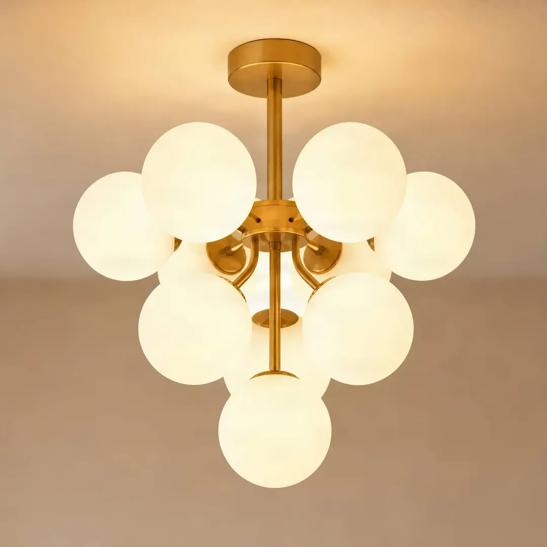 Lucande Deckenleuchte Peyton, 10-flammig, gold/weiß, Glas