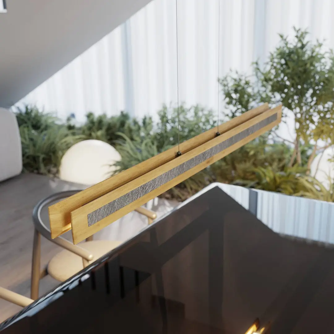 Elobra LED-Hängeleuchte Chile S, eiche/granit, Länge 116 cm