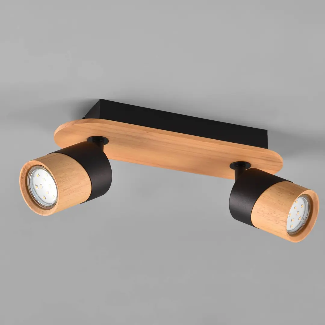 Trio Lighting Deckenstrahler Aruni aus Holz, zweiflammig schwarz
