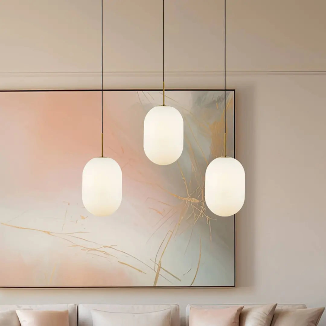 Eko-Light Hängelampe Alias, Metall goldfarben Opalglas, 3-flammig lang