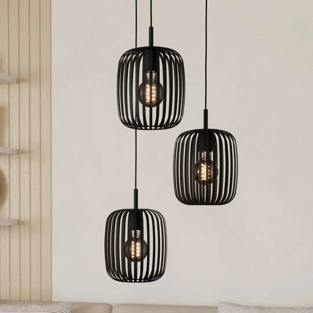 EGLO Hängeleuchte Romazzina, Ø 46 cm, schwarz, 3-flg., Stahl