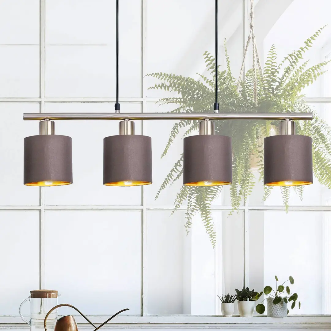 Naeve Leuchten Hängelampe Maron, vierflammig, Textil, braun/gold
