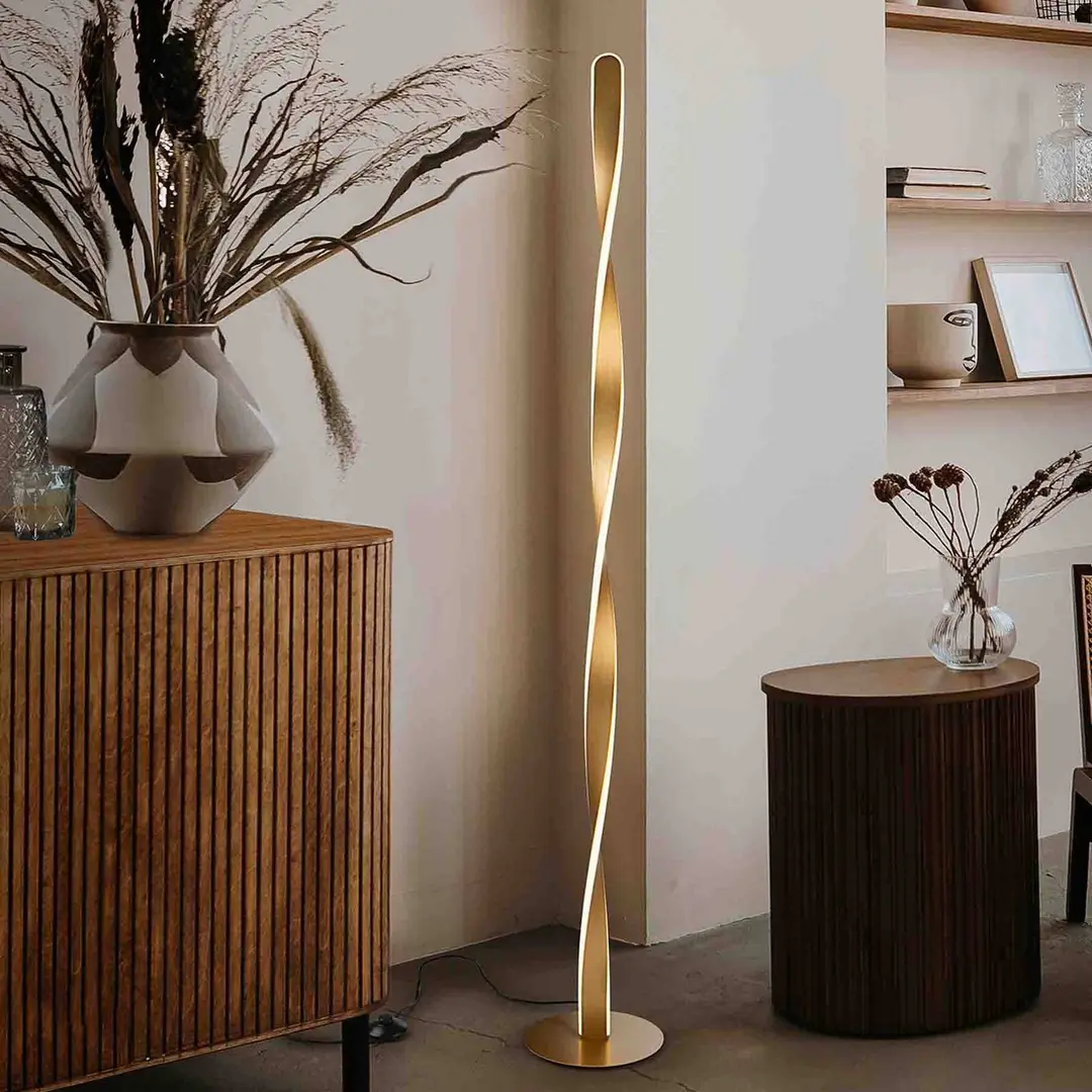 Schuller Valencia LED-Stehleuchte Twist, Aluminium, Metall, Acryl, goldfarben