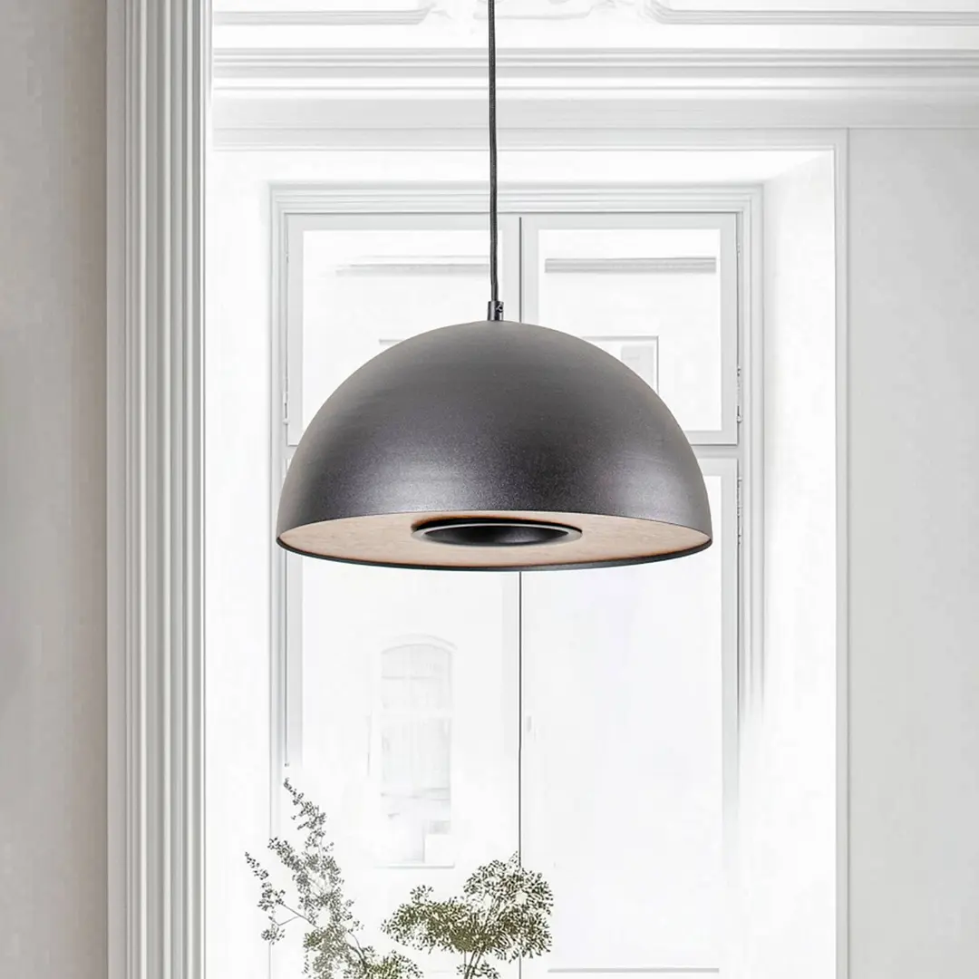 Luminex Pendelleuchte Drew in Schwarz mit Holzdekor