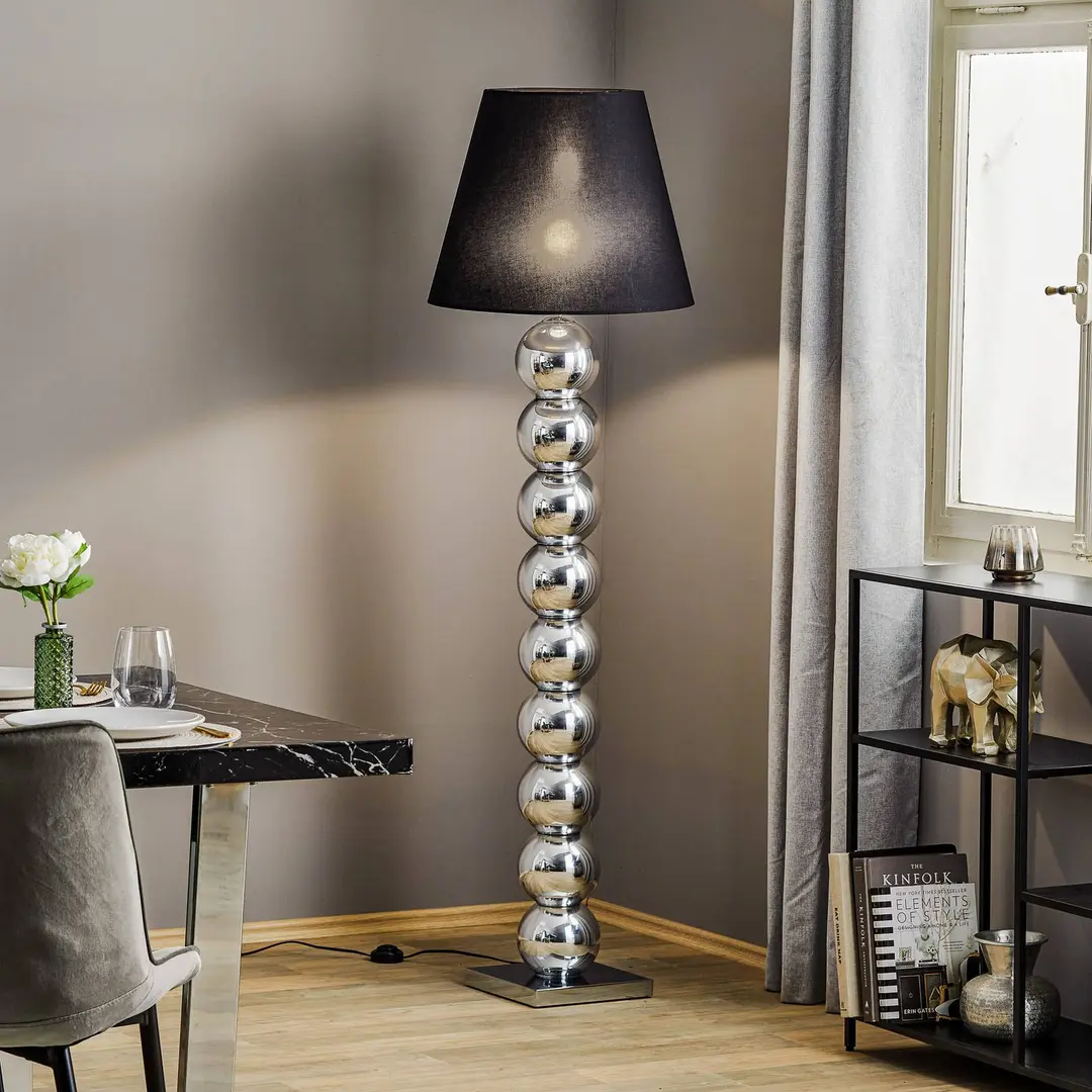 Argon Textil-Stehlampe Fulda, Schirm schwarz, Fuß chrom
