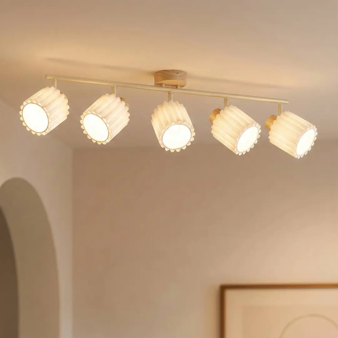 Lindby Deckenstrahler Shiloh, 5-flammig, natur/beige, Holz