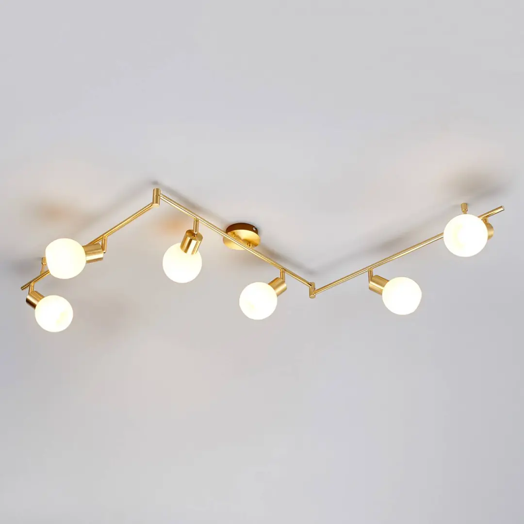 Lindby Deckenlampe Elaina, 180cm, 6-flg., messing, Glas, E14