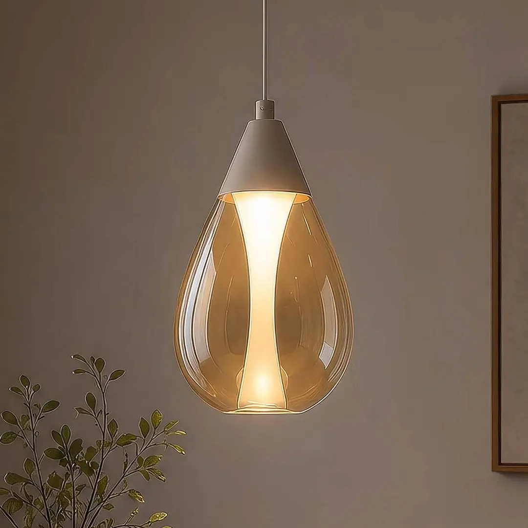 Searchlight LED-Hängeleuchte Pear, 1-fl., beige, Glas amber, 3.000 K