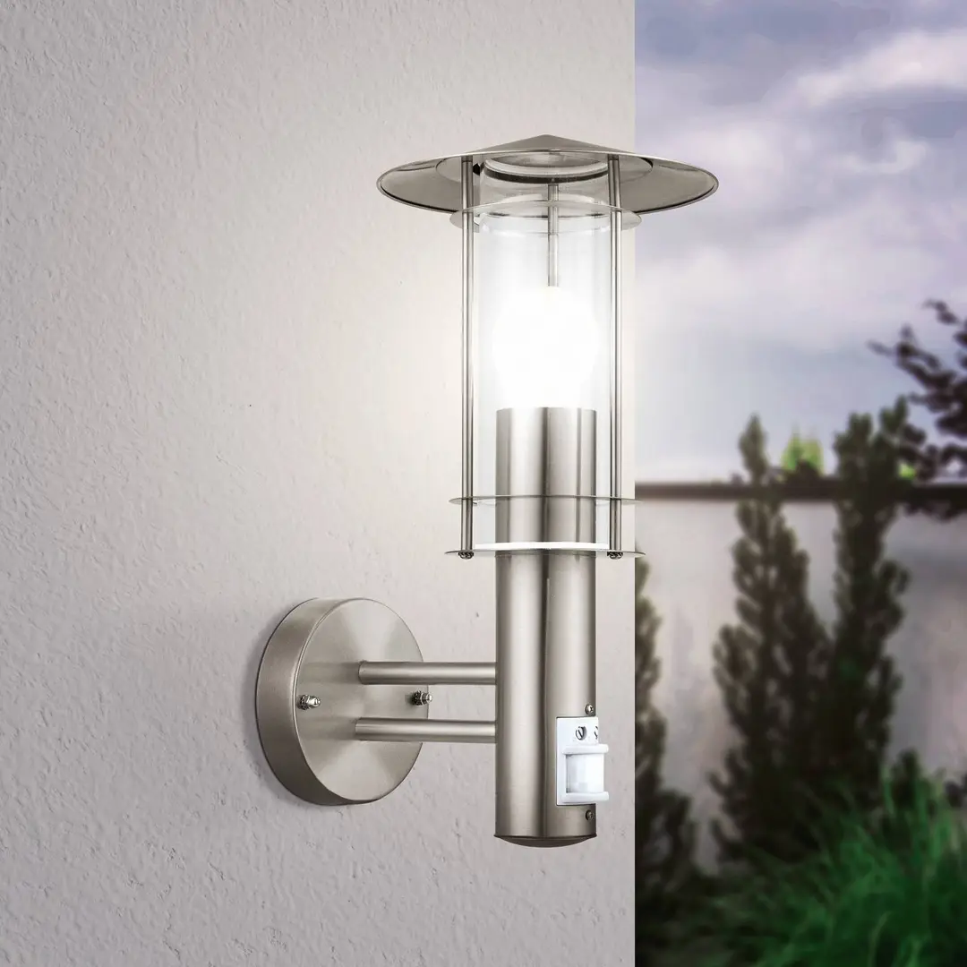 EGLO Außenwandlampe Lisio, edelstahlfarben, Höhe 36 cm, Sensor