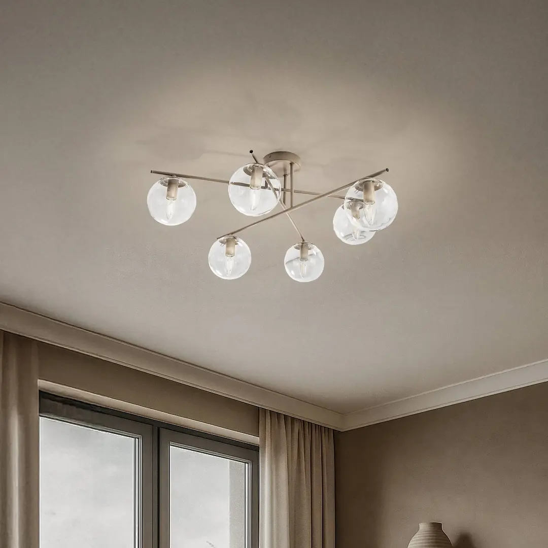 Domiluce Deckenleuchte Zoe, beige, Länge 72 cm, 6-flammig, Glas, E14