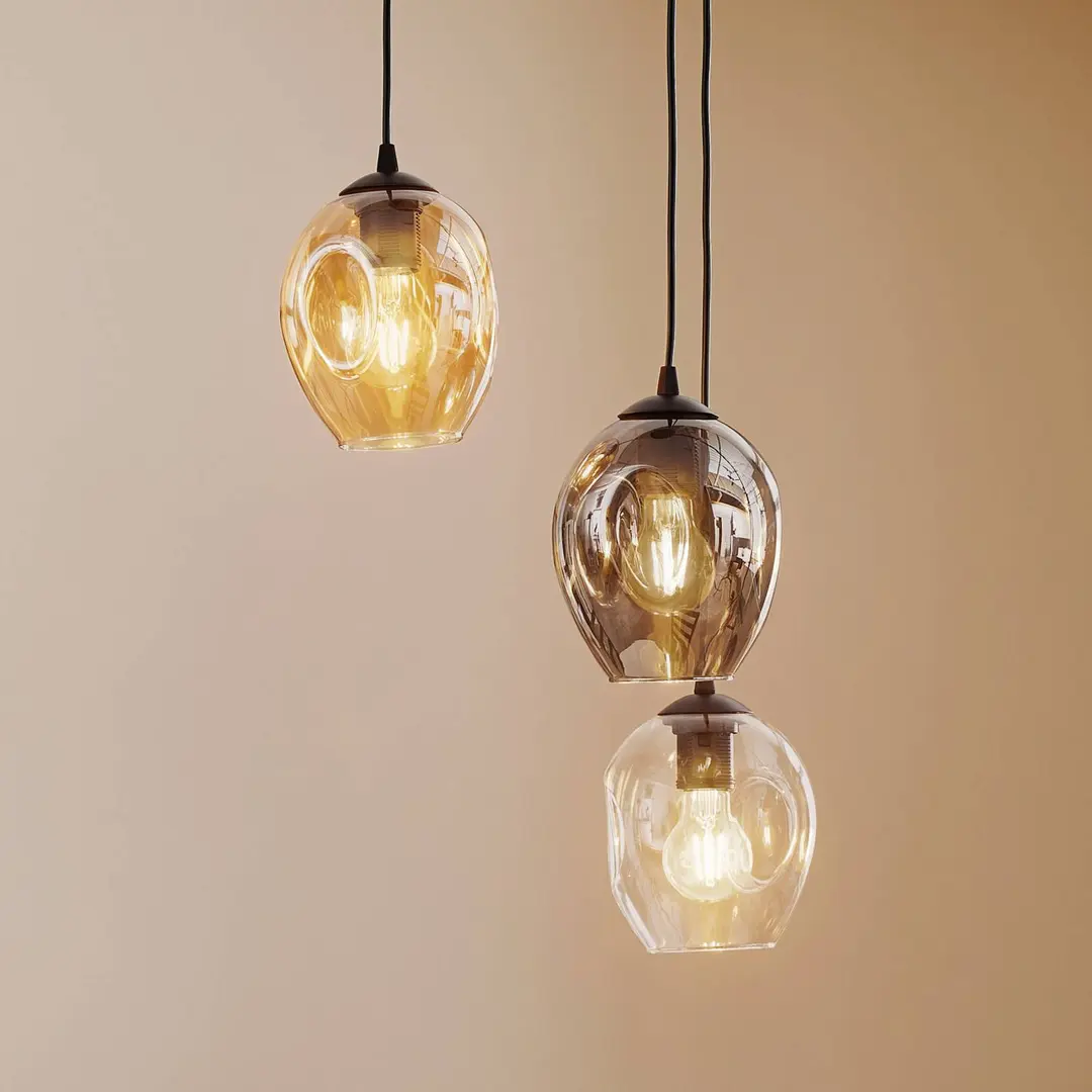 EMIBIG LIGHTING Pendellampe Starla, Glas grafit/amber/klar, 3-flg. rund