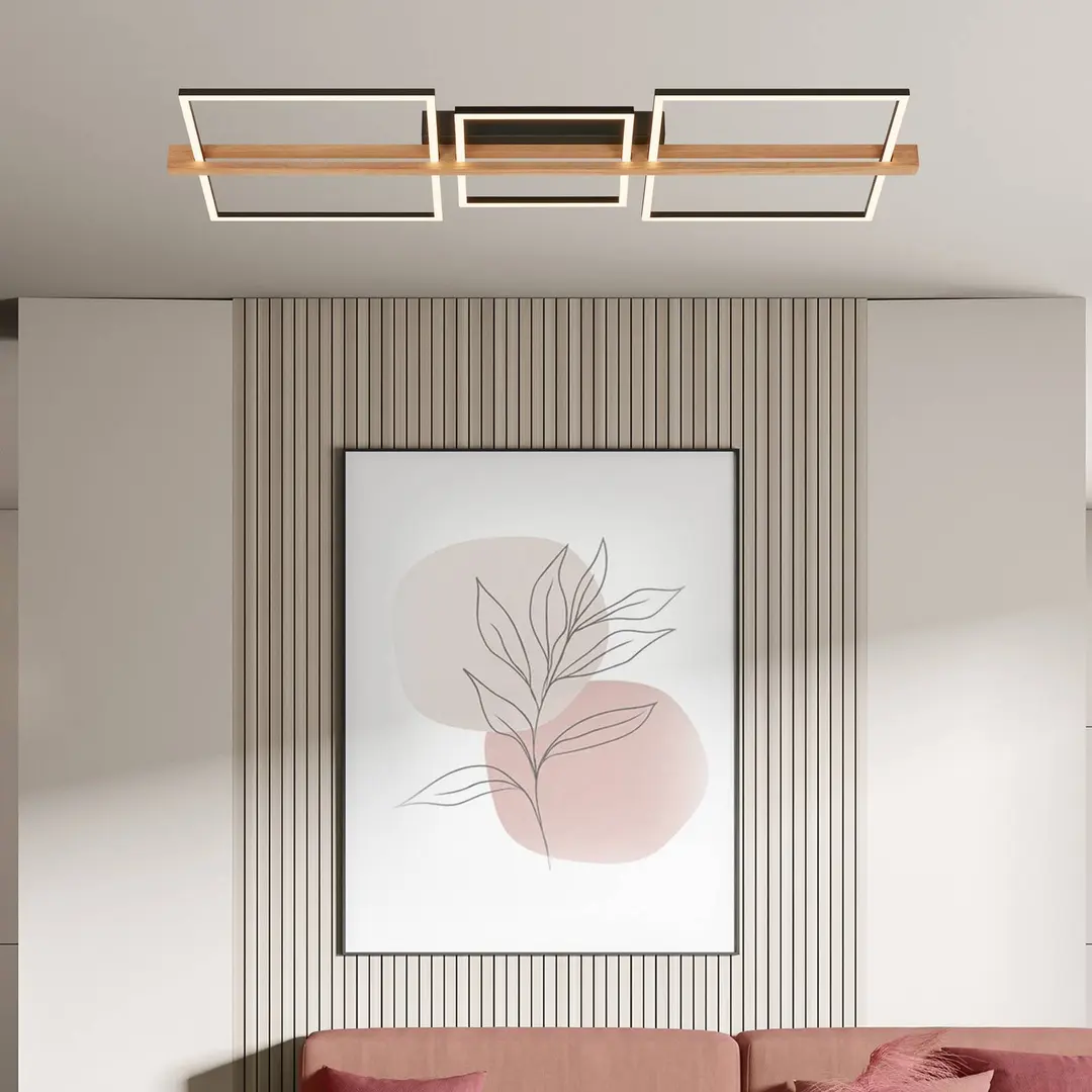 Briloner LED-Deckenleuchte Moldura, 108x35 cm, Holz, Metall, schwarz