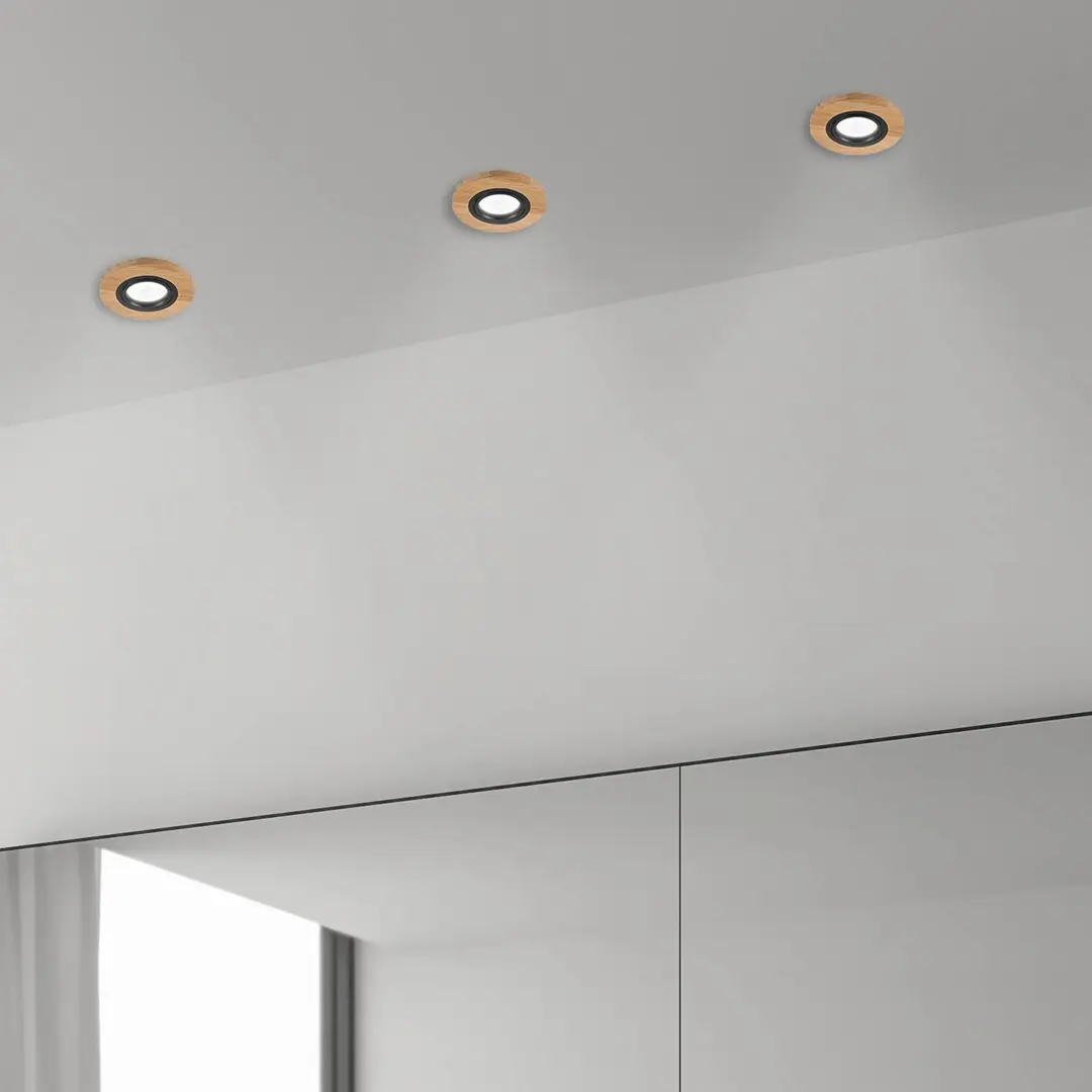 Lamkur Deckeneinbauleuchte Tobby, Ø 10 cm, 3er-Set, Eichenholz GU10