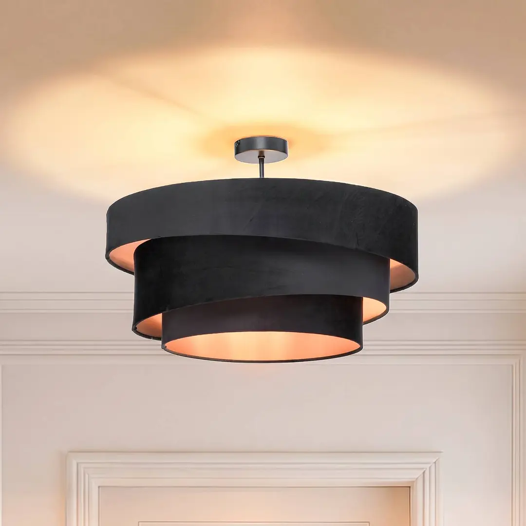 Lindby Deckenlampe Jusari, schwarz, Textil, Ø 56 cm, E27