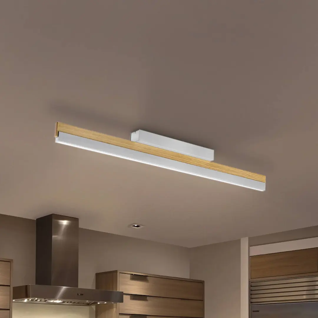 Quitani LED-Deckenleuchte Keijo, nickel/eiche