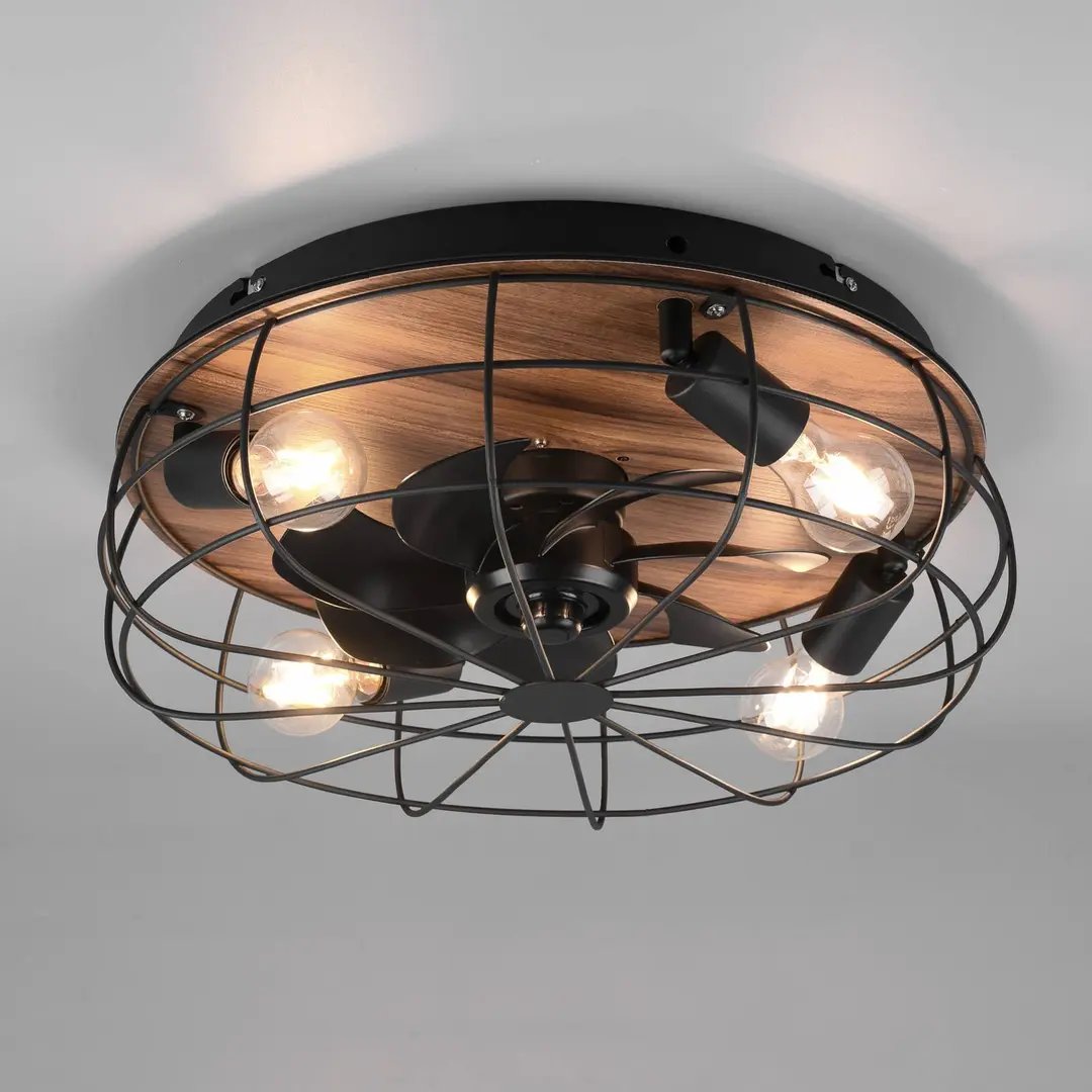 Reality Leuchten Deckenventilator Trondheim, Remote, 4xE27, holz